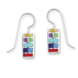 .925 Silver Rectangle Multi-Stone Inlay Earrings