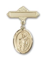 14K Gold Baby Badge with St. Wolfgang Charm and Polished Badge Pin
