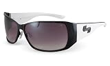 Sundog Prowl-Paula Creamer Signature Style Sunglasses with Polar White and Black Frame and Gradient Smoke Flash Mirror Lens