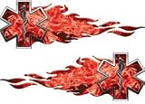 12 Inferno Red Flaming Star Of Life EMS EMT Decals REFLECTIVE (Left and Right Set)