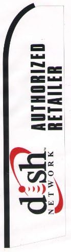 Dish Network Authorized Retailer Flutter Flag Advertising Banner Sail, 16' Tall- Complete Kit with 16' Pole Set and Ground Mount