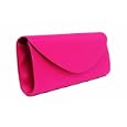 Fuschia pink slim long satin clutch bag handbag with magnetic snap closure by Olga Berg'