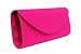 Fuschia pink slim long satin clutch bag handbag with magnetic snap closure