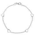 Sterling Silver Small Box-Chain w/ Hearts Bracelet, 7"