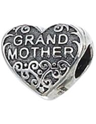 Genuine Zable (TM) Product. 925 Sterling Silver "Grandmother" Heart Bead Charm. 100% Satisfaction Guaranteed.