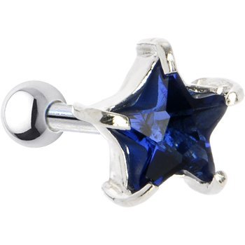 Sterling Silver 925 Sapphire Cubic Zirconia STAR Cartilage Earring