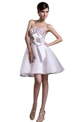 A-line Strapless Organza Beaded  Sweetheart Mini Dress  With a Bow(s) and a Sash 
