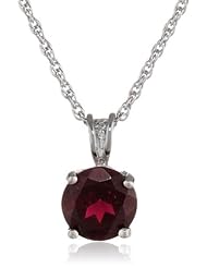 Sterling Silver 8mm Round Garnet Pendant Necklace with Light Rope Chain Necklace, 18"