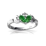 14K White Gold Pear Genuine Emerald Celtic Claddagh Ring