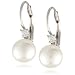 Sterling Silver White Shell Pearl and Cubic Zirconia Lever Back Earrings (8mm)