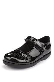 Leather Flower Appliqué Patent Shine School Shoes