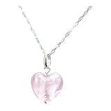 925 Silver Pink Murano Glass Heart Pendant, 18 Chain