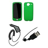 Premium Neon Green Soft Silicone Gel Skin Cover Case + Rapid Car Charger + USB Data Sync Charge Cable for HTC Google Nexus One [Accessory Export Packaging]