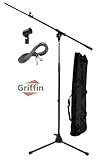 Microphone Boom Stand with Mic XLR Cables Telescoping Tripod Bag Pack Griffin
