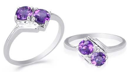 Round Cut Amethyst Ring Sterling Silver Size 7