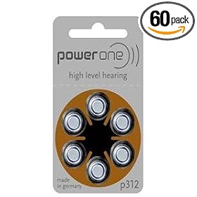 Power One Size 312 Zinc Air Hearing Aid Batteries (60 batteries)