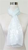 Chiffon/Satin White Silver Floral Print on Light Skyblue - Silk Long Scarf 13 x 60