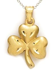14kt Yellow Gold 3 Leaf Clover Shamrock Pendant - Chain Included