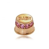 Yellow Gold Baby Tea Cup Pendant w Pink Sapphire Gems
