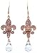 Sterling Silver Rose Gold Plated CZ Fleur De Lis Hanging Earrings