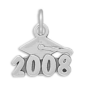 Class of 2008 Graduation Cap Sterling Silver Charm Pendant by CharmingChick.com