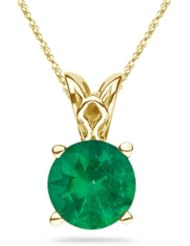 0.56-0.73 Cts of 5.5 mm AA Round Natural Emerald Solitaire Scroll Pendant in 14K Yellow Gold
