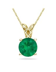0.35-0.46 Cts of 5 mm AA Round Natural Emerald Solitaire Pendant in 14K Yellow Gold