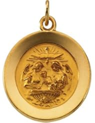 Hollow Round Baptismal Medal Pendant 14K Gold Yellow R45326