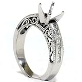 14k White Gold .40CT Princess Cut Diamond Semi Mount Vintage Like Engagement Ring Setting