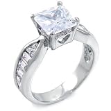 Sterling Silver Cubic Zirconia Princess & Baguettes Engagement Ring - size 5