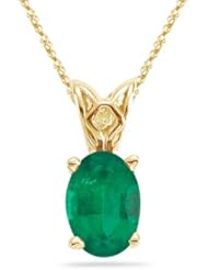 0.60-0.83 Cts of 7x5 Mm Aa Oval Natural Emerald Scroll Solitaire Pendant in 14k Yellow Gold
