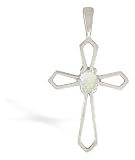 14K White Gold Genuine Round Opal Cross Pendant