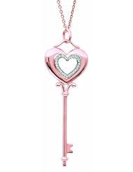 14K Gold over Sterling Silver 0.14ct TDW Diamond Heart Key Pendant (H-I, I1-I2)