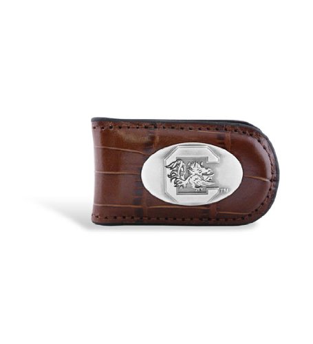 NCAA South Carolina Fighting Gamecocks Tan Crocodile Leather Magnet Concho Money Clip, One Size