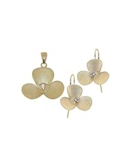 Nickel Free Sterling Silver Pendant & Earring Sets 14K Gold Plated Flower CZ Set