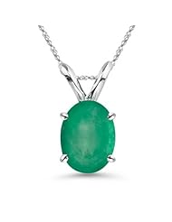 0.35 Cts of 6x4 mm A Oval Natural Emerald Solitaire Pendant in 14K White Gold