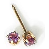 INVERNESS 24K Gold Plate Birthstone Gems 3mm Piercing Earrings February Amethyst 82C or 82E