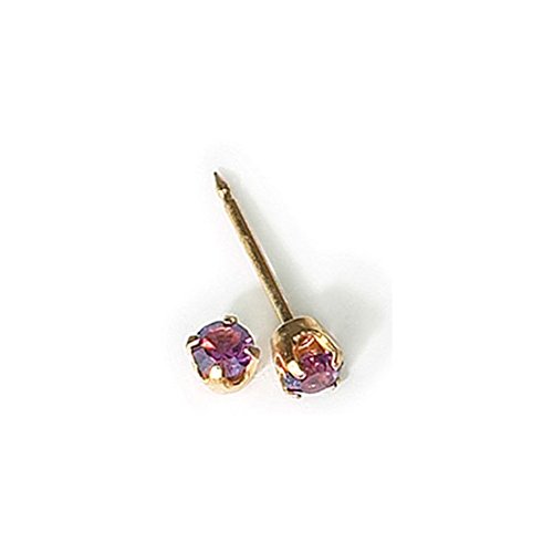 INVERNESS 24K Gold Plate Birthstone Gems 3mm Piercing Earrings February Amethyst 82C or 82E