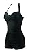 COCOSHIP Solid Black Elegant Retro Boy-Leg One Piece Ruched Beachwear Swimsuit 16(FBA)