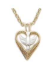 24K Gold Over .925 Sterling Silver Holy Spirit Peach Dove Necklace in a Heart Shaped Design Christian Jewelry Womens Religious Jewelry Gift Boxed.w/Chain Necklace 18" Length Gift Boxed.