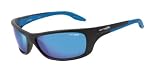 Arnette Swing Plate Italian Sunglasses AN4160, 2092/55 Matte Black w/ Blue Temple and Blue Mirror Lens