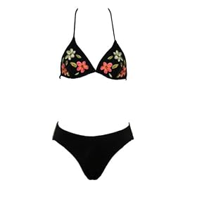 Buy DKNY 2 Pc Black Triangle Bikini w Embroidered Flowers P by DKNY