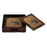 Antiques Finished Rail Road Coasters Set of 5 Coaster's 5"w,1" H Wood Leather Royal