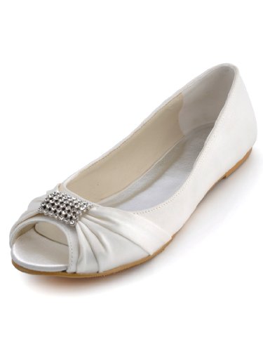 Elegantpark EP2053 Women's Peep Toe Buckle Satin Bridal Flats Wedding Shoes