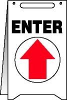 Free Standing Fold Ups Sign, White ENTER (Up Arrow Graphic)