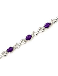 10K White Gold Oval Amethyst and Diamond Bracelet