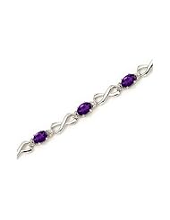 14K White Gold Oval Amethyst and Diamond Bracelet