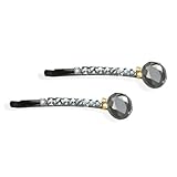 Large Round Jewel Gray Cubic Zirconia Bobby Pin - Silver Gray (2 Pcs)