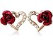 Naivo 18K Rose Gold Plated Rose PaveHeart Stud Earrings
