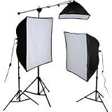 Smith Victor KSB-1250 Economy Softbox Three Light Kit, with 2 SBL-2436 & 1 SBL-1024 Softbox Lights, Light Stands, Mini Boom & 2-500W & 1-250W Photoflood Lamps - 120V AC